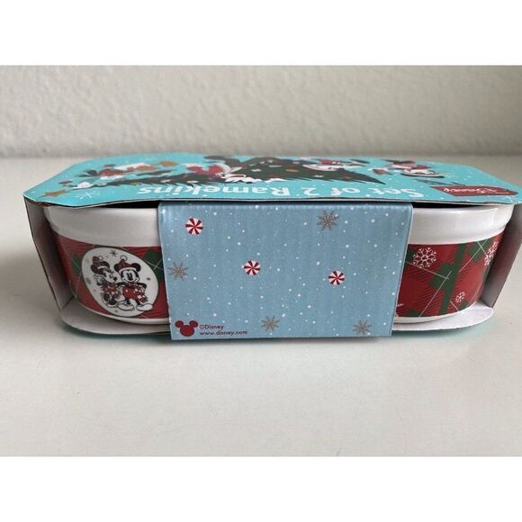Set Of 2 Disney Mickey Minnie Mouse Ramekins Stackable Dessert Dish Mistletoe - Picture 4 of 9